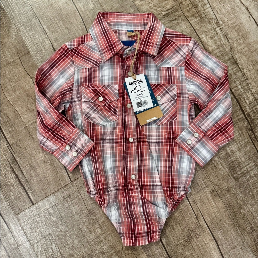 NWT‎ Resistol Baby Thunder Mountain Western Snap Shirt Bodysuit 12M Plaid